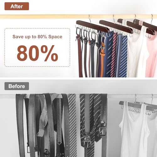 Belt Hanger for Closet, Sturdy Wood Belt Rack Closet Accessories with 14 Hooks Belt Organizer for Closet Organizers and Storage Max 42 Belts-Mahogany 2 Pack - Image 5