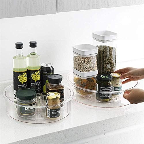 Slideep Plastic Round Lazy Susan Rotating Turntable Food Storage Container for Cabinet, Pantry, Refrigerator, Countertop, Spinning Organizer for Spices, Condiments, Baking Supplies 12'' - 2 Packs - Image 5