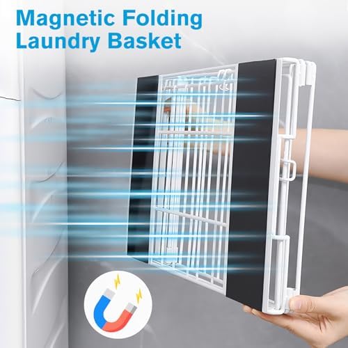 Magnetic Collapsible Laundry Basket, Foldable Metal Laundry Hamper for Washing Machine Side, Space Saving Pop Up Hamper, Laundry Room Organization and Storage (White) - Image 2