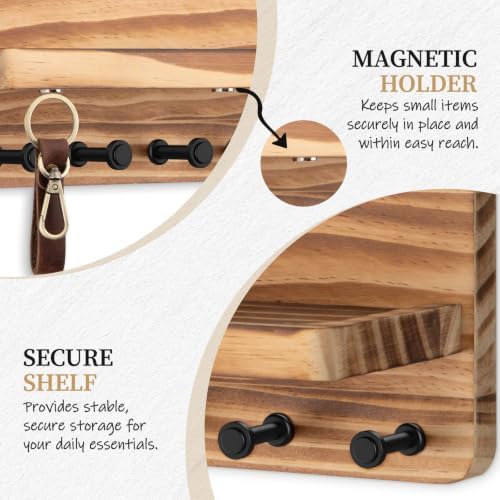 Nekon Key Holder for Wall with Shelf, Pine Wooden Key Hanger, Wood - Image 4