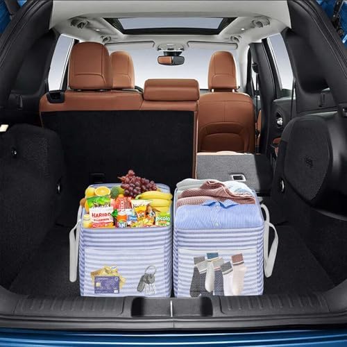 LHZK Standing Extra Large Utility Tote Bag with Metal Wire Frame and the Sides Rinforced, Extra Large Tote Bag with Handle, Reusable Grocery Bags Foldable, Beach Bag, Car Tote (Blue) - Image 3