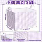 Hushee Purple Gingham Basket Checkered Storage Collapsible Bin with Handles - Image 2