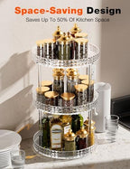 3Tier Diamond Lazy Susan Bathroom Countertop Organizer, 360° Clear Rotating Makeup Cosmetic Perfume Storage Tray, Spinning Vanity Organizer Shelf for Bathroom Cabinet, Dresser, Kitchen(Large) - Image 4