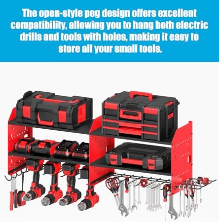CCCEI Pack of 2 Modular Power Tools Organizer, Drills and Battery Storage Wall Mount, Garage Shop Organization, Anniversary, Birthday, Gifts for Men, Father, Red. - Image 4