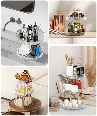 Acina 2-Tier Bathroom Countertop Organizer: 360° Clear Lazy Susan Rotating Storage Tray - Spinning Perfume Cosmetics Vanity Shelf for Bathroom Cabinet, Kitchen (Large) - Image 5