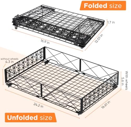 Under Bed Storage with Wheels, Rollable Under Bed Storage Container, Foldable Metal Under Bed Organizer for Bedroom Clothes Shoes Blankets Storage (1black, Black) - Image 5