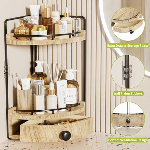 2-Tier Corner Bathroom Countertop Organizer with Drawer - Image 5