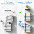 Liuoud Towel Rack for Bathroom, Wall Mounted Vertical Rolled Towel Storage Organizer Holder with Shelf, Holds Up 6 Large Bath Sheets, Gold - Image 4