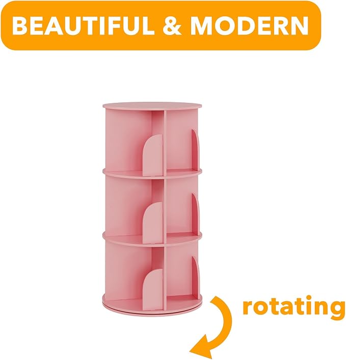 SpaceAid 3 Tier Rotating Bookshelf Tower, Spinning Bookcase Lazy Susan, Revolving 360 Book Shelf Storage Round Carousel, Vertical Rotate Turning Spiral Corner Organizer, Pink - Image 7