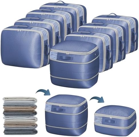 DIMJ Compression Storage Bags 8 Pack - Blanket Storage Bags with Window Zipper, Ultra Space Saving Self Compression Organizer for Puffer Jacket, Bedding, Lightweight Comforter Duvet, Sweater, Sheet by DiMJ