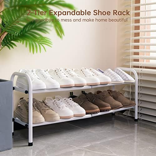 Gonfoam Expandable 2-Tier Shoe Rack for Closet and Entryway, White - Image 2