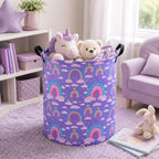 Collapsible Kids Laundry Basket Clothes Hamper, Foldable Storage Organizer Bin, Toy Clothes Storage with Handles for Boys Girls Bedroom, Room Decor Purple Rainbown - Image 6