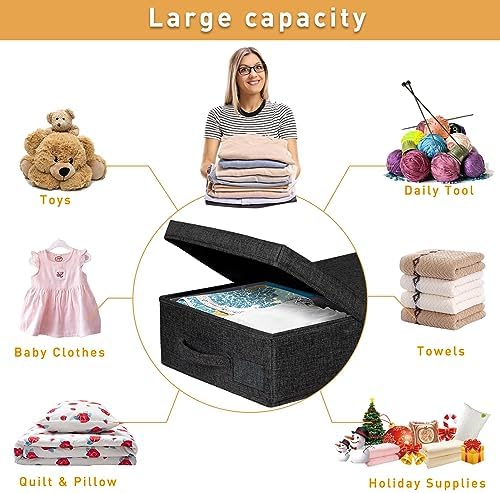 punemi 6 in Tall Stackable Under Bed Storage Containers, 3 Pack, Black | Drawer Organizers Box with Sturdy 3 Handles, Clothes Drawer Organizers, for Under Crib, Couch & Closet Storage - Image 4