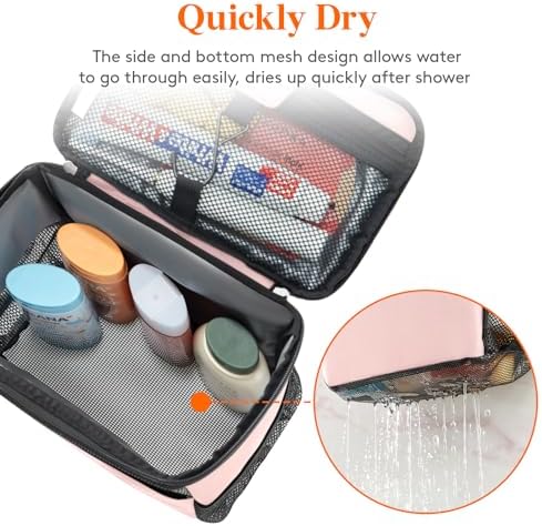 Lifewit Mesh Shower Caddy Bag Portable for College Dorm Room Essentials, Hanging Organizer Basket, Quick Dry Tote Bag for Camping, Bathroom, Beach, Travel, Medium, Pink - Image 4
