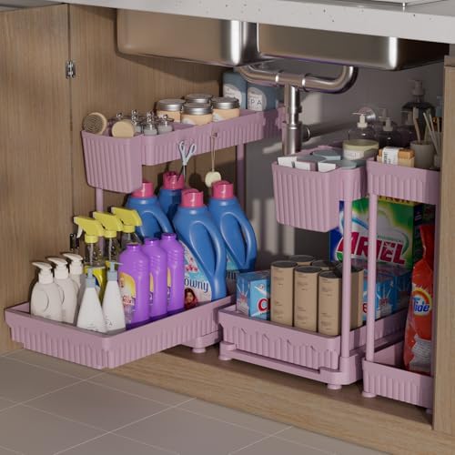Sevenblue 3-Pack 2-Tier L-Shaped Under Sink Organizers with Sliding Drawers by Sevenblue