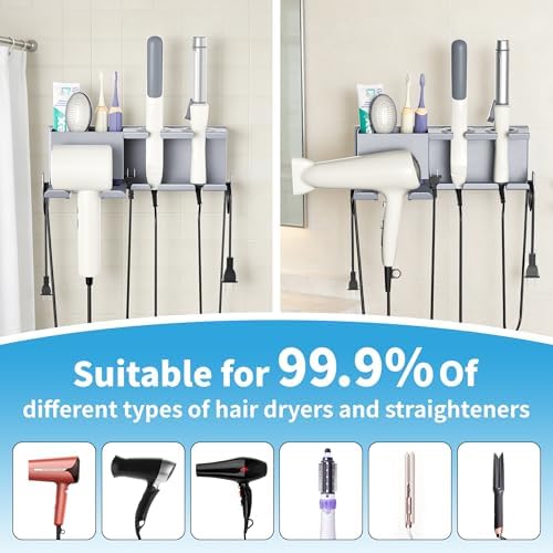 BOIVSHI Blow Dryer Holder, Wall Mount with Adhesive/Screw Mounting, Gray - Image 3
