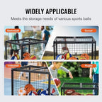 VEVOR Rolling Sports Ball Storage Cart, Lockable Basketball Cage with Double Lids, Sport Equipment Holder Organizer for Indoor Outdoor, Steel Storage Rack for Garages, Playgroup, Gym and Schools - Image 6