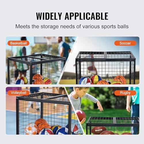 VEVOR Rolling Sports Ball Storage Cart, Lockable Basketball Cage with Double Lids, Sport Equipment Holder Organizer for Indoor Outdoor, Steel Storage Rack for Garages, Playgroup, Gym and Schools - Image 6