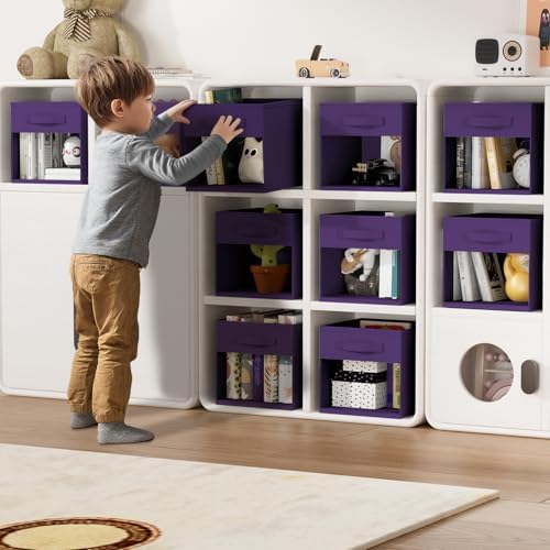DIMJ Storage Cubes, Cube Storage Bin, 8 Pack Foldable Baskets with Window, Closet Storage Bins with Handle, 11x 11 inch Storage Cubes for Clothes, Toys, Books (Purple) - Image 3