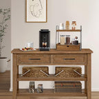 2-Tier Bathroom Countertop Organizer with Drawer, Wood Vanity Shelf Brown - Image 4