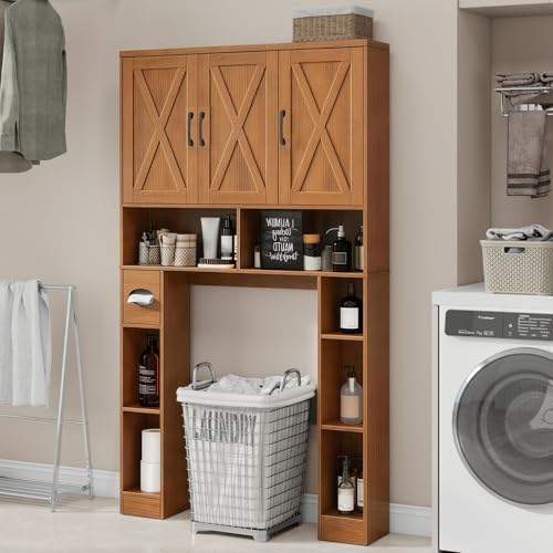 Vabches Over The Toilet Storage Cabinet with 3 Barn Doors.Light Walnut - Image 4