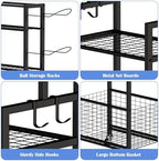 OYEAL Freestanding Ball Rack with Wheels Garage Basketball Storage Cart Outside Sports Equipment Organizer Ball Holder with Storage Baskets for Basketball, Soccer, Volleyball, Football, Black - Image 3