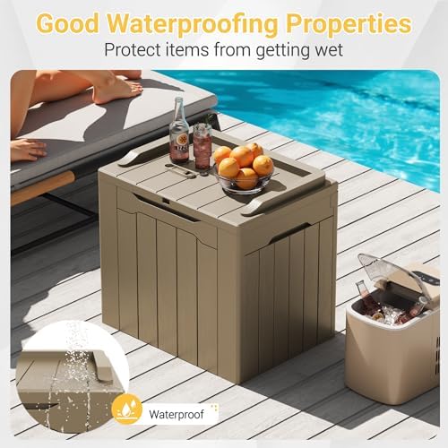 Greesum Outdoor Storage Box 31 Gallon Storage Box with Lid for Patio Furniture, Garden Tools, Pool Supplies, Waterproof and UV Resistant, Lockable, Light Coffee - Image 5