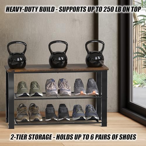 Simple Houseware Wooden Top Shoe Rack Bench for Entryway, Rustic Brown - Image 7