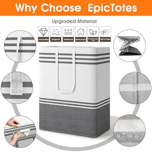 2 Pack Large Home Laundry Basket, Laundry Hamper, Freestanding Waterproof Dirty Clothes Bag, Tall Clothes Hamper - Extended & Reinforced Handles for College Dorm, Family (Light Grey/125L) - Image 4
