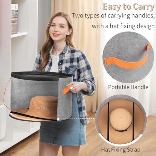 kushon Oversized Clear Hat Storage Box for Women, Cowboy Hat Organizer for Closet, Wide Brims Hat Case with Carrying Handles, Hat Bag (Grey) - Image 6