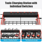 CCCEI Red Power Tool Organizer Wall Mount, Large Tools and Battery Storage Rack Charging Station Individual Switches. Drills Holder, Garage Utility Shelves with 6FT Power Strip. Gift for Men. - Image 2