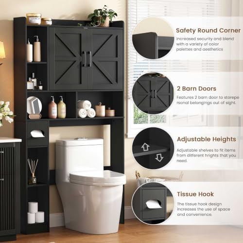 Vabches Over The Toilet Storage Cabinet with 2 Barn Doors, Black - Image 3