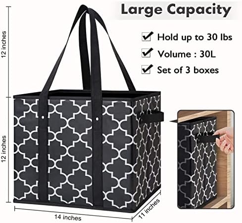 Reusable Grocery Bags 2-Pack Foldable Washable Large Storage Basket, Black - Image 3