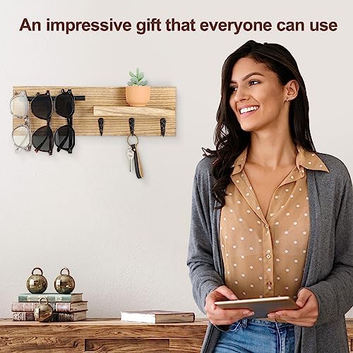Key Holder for Wall, Decorative Entryway Shelf with Hooks Holds Keys, Dog Leash, Sunglasses – Key Hanger with 3 Hooks Organizes, Enhances Home Decor (15” x 4.5” x 2.6”) (Wood) - Image 6