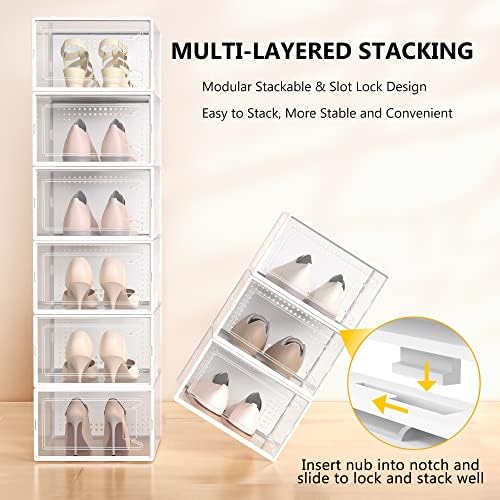 12 Pack Large Stackable Clear Plastic Shoe Storage Boxes Organizer, White - Image 3