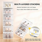12 Pack Large Stackable Clear Plastic Shoe Storage Boxes Organizer, White - Image 3