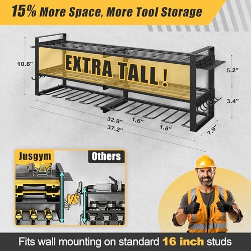 Power Tool Organizer Wall Mount, 350LBS Capacity, 3 Tier, 8 Drill Holders - Image 2