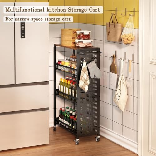 Utility Slim Storage Cart 4 Tier Rolling Laundry Room Organization Cart： - Image 3