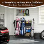 Faesun Golf Bag Organizer for Garage, Golf Bag Storage Rack with 6 Club Slots, Golf Club Organizer with Fabric Drawer & Wheels, Golf Storage Organizer Holds 2 Bags, Golf Rack Storage System - Image 6