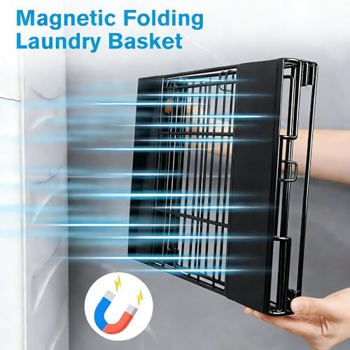 Magnetic Collapsible Laundry Basket, Foldable Metal Laundry Hamper for Washing Machine Side, Space Saving Pop Up Hamper, Laundry Room Organization and Storage (Black) - Image 2