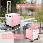 76L Folding Utility Cart Portable Rolling Crate Handcart Shopping Collapsible Tool Box with Stair Climbing Wheels,Hidden Lid,2 Rotate Wheels,for Grocery,Shopping,Office,Storage(Pink-White) - Image 7