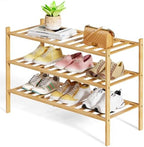 Kitsure Bamboo Wooden Shoe Rack for Closet, 26.8" Wide - 3 Tiers, Natural by Kitsure
