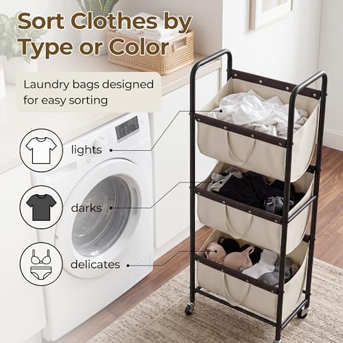 GRANNY SAYS 3 Tiered Laundry Sorter, Narrow Hamper Cart with Wheels - Image 3
