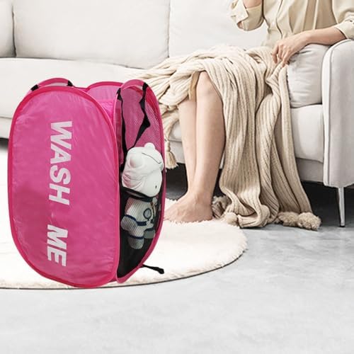 Pop Up Laundry Hamper Collapsible Laundry Basket Mesh Foldable Pink Dirty Clothes Hamper with Handles for Home, Bathroom, Bedroom, Travel, Cruise - Image 3