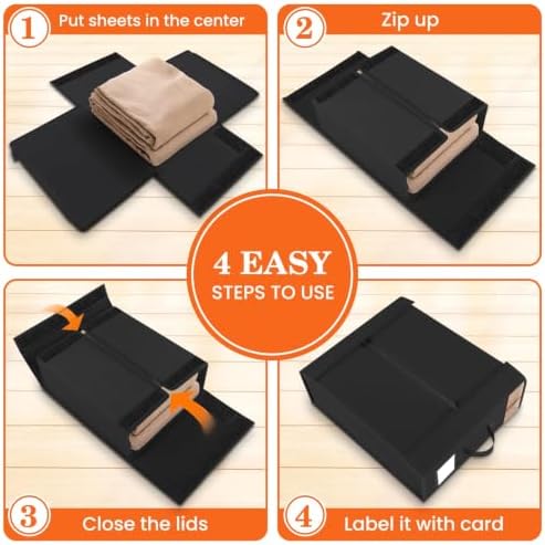 WOWBOX Sheet Organizers and Storage,Closet Bed Sheet Organizer Under Bed Storage and Organization with Label Cards & Clear Window for Bedding Sheets,Duvet Covers,Blankets (10 Pack，Black) - Image 4