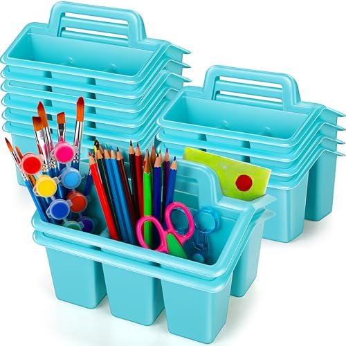 WILLBOND 12 Pcs Classroom Storage Caddies Stackable Utility Caddies with 4 Compartment Plastic Caddy with Handle Portable Storage Bins Organizers for Kids Schools Art Craft Supplies by Willbond+Technology+Limited