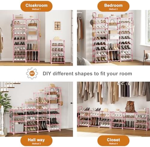 WOWLIVE 9 Tier 3-Column Shoe Rack, 50-55 Pairs Stackable Pink - Image 5