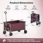 29.3" Collapsible Wagon Cart, 150L Heavy Duty Folding Utility Wagon with Wheels, 260 lbs Load, Portable Rolling Cart for Garden, Shopping, Sports, Camping, WineRed - Image 3