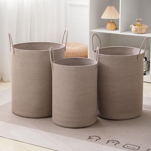Laundry Basket Hamper Tall Rope Storage Woven for Blanket toys Dirty Clothes in Living Room Bathroom Bedroom (Tan, 80L/21.3Gal) - Image 5