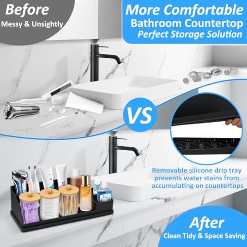 Bathroom Counter Organizer, Black Silicone Toothbrush Holders for Bathrooms Organizer Countertop with 3PCS Qtip Holder, Toothbrush and Toothpaste Holder for Bathroom Organization Storage Vanity - Image 3